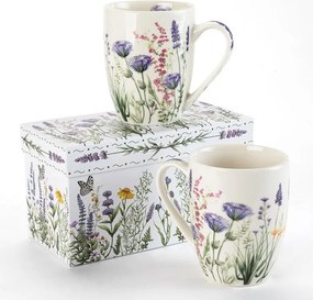 decoDoma Set de căni din porţelan GRĂDINĂ DE LAVANDĂ în cutie cadou 350 ml 2 buc