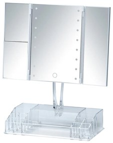 Oglindă cosmetică extensibilă cu ancadrament LED și organizator pentru machiaje Wenko Fanano, alb