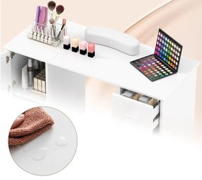 MANIA3 - Masuta manichiura, 108 cm, masa cosmetica cu pernita - Alb / Negru / Roz - Auriu