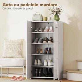 HOMCOM Dulap pentru Pantofi Lucios, Mobilier Modern cu Rafturi Reglabile pentru Hol, Coridor, Capacitate 10 Perechi, Alb | Aosom Romania