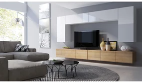 Mobilier living Calabria C13 (Alb + Stejar auriu) (fără iluminat). 1051643