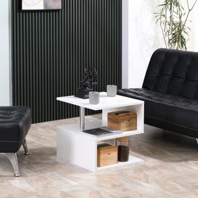 Masuta living cu 2 etajere, din lemn si fier, sustine maxim 10kg, 50x50x50cm alb HOMCOM | Aosom RO