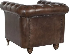 Fotoliu vintage din piele naturală maro închis, „Chesterfield"