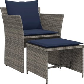 vidaXL Scaun de grădină cu taburet, gri, poliratan