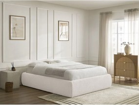 Pat matrimonial alb tapițat cu spațiu de depozitare/fără tăblie cu somieră 160x200 cm Inera – Bobochic Paris