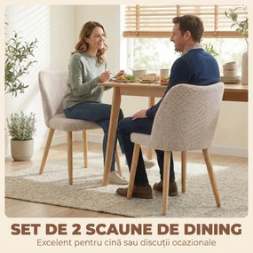 HOMCOM Set de 2 Scaune de Masă Moderne, Scaune de Bucătărie cu Tapițerie din In, Șezut Imbătut, Spătar Curbat, Picioare din Lemn de Cauciuc, Ușor de Asamblat, Alb Crem | Aosom Romania