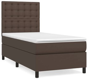 3142830 vidaXL Pat box spring cu saltea, maro, 100x200 cm, piele ecologică