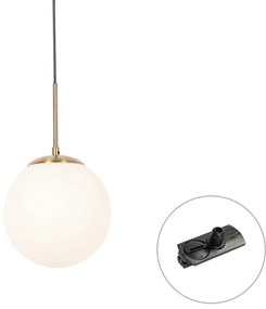 Lampă suspendată Art Deco aurie cu sticlă opal, incl. adaptor șină negru monofazat - Iconic Flore