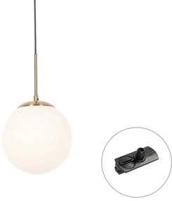 Lampă suspendată Art Deco aurie cu sticlă opală, inclusiv adaptor negru pentru șină monofazată - Iconic Flore