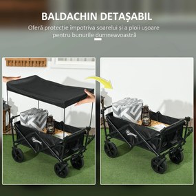 Outsunny Cărucior Pliabil de Exterior cu Copertină Detașabilă, Rezistent pentru Grădină și Camping, cu Maner Telescopic | Aosom Romania