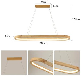 Brilagi - Lustră suspendată pe cablu UMEA WOOD LED/40W/230V 90x22 cm, lemn de cauciuc