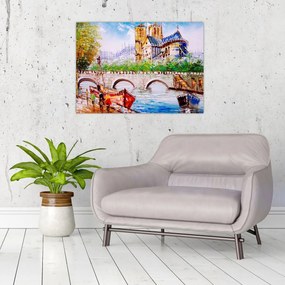 Tablou pe sticlă - Pictură în ulei a orașului (70x50 cm)