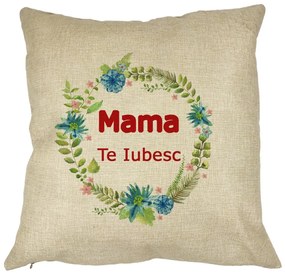 Perna Decorativa Patrata Pentru Mama Te iubesc 2, 40x40 cm, Husa Detasabila, Burduf