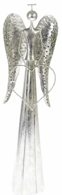 Decorație metalică LED de Crăciun Angel with heartargintiu, 17 x 58 cm