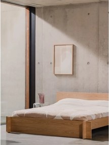 Pat matrimonial în culoare naturală din placă aglomerată de lemn/din placaj cu aspect de lemn de stejar cu somieră 200x200 cm Valt – noo.ma