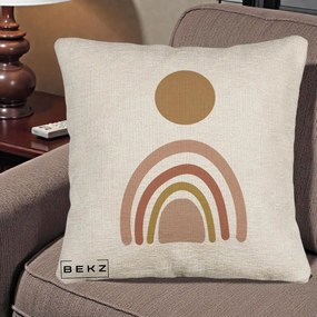 Perna Decorativa Boho Rainbow Sun, 40x40 cm, Bej Canapea, Husa Detasabila, Perna Inclusa, BEKZ®