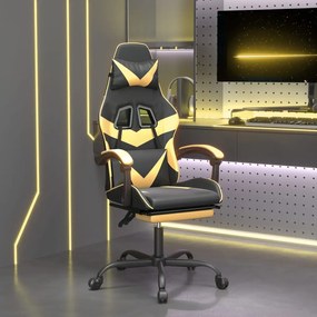 3143856 vidaXL Scaun de gaming cu suport picioare negru/auriu, piele ecologică