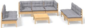 vidaXL Set mobilier de grădină cu perne gri, 8 piese, lemn masiv pin