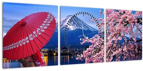 Tablou - cu privire la munte - Japonia (cu ceas) (90x30 cm)
