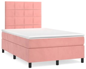 vidaXL Pat cu arcuri, cu saltea și LED, roz, 120x190 cm catifea
