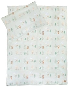 Lenjerie de pat pentru copii verde-deschis din bumbac pentru pătuț 100x135 cm Woodland Buddies – Roba