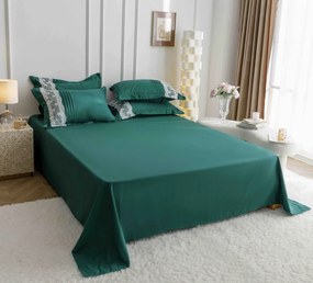 Lenjerie pat dublu, Inimi Brodate, 6 Piese, Finet Premium - Verde