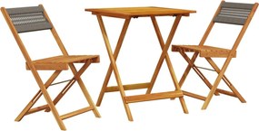vidaXL Set mobilier bistro, 3 piese, gri, polipropilenă și lemn masiv