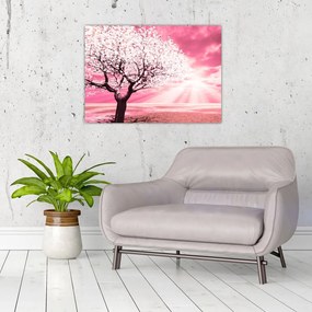 Tablou pe sticlă cu pomul roz (70x50 cm)