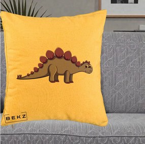 Perna Personalizata Stegozaur Mov, 40x40 cm, Galben, Husa Detasabila, Perna Inclusa, BEKZ®