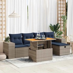 vidaXL Set mobilier grădină perne 6 piese negru poliratan/lemn acacia