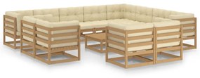 3077012 vidaXL Set mobilier grădină cu perne 13 piese maro miere lemn pin