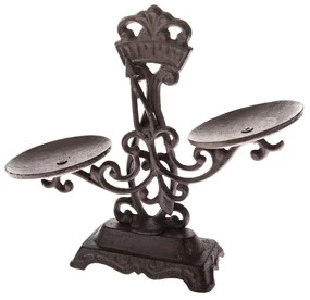 Balanță decorativă din fontă neagră, 22 x 15 x 9cm