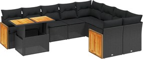 vidaXL Set canapele de grădină cu perne, 10 piese, negru, poliratan