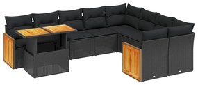 3274121 vidaXL Set canapele de grădină cu perne, 10 piese, negru, poliratan