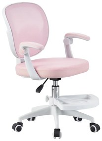 RESIGILAT- Scaun ergonomic pentru copii, spatar Mesh, cotiere rabatabile, inaltime reglabila, suport picioare reglabil, rotativ, Roz
