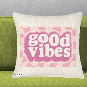 Perna Decorativa Good Vibes Retro Roz, 40x40 cm, Crem Reliefat, Husa Detasabila, Perna Inclusa, BEKZ®