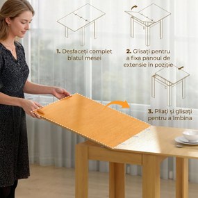 HOMCOM Masă de Sufragerie Extensibilă pentru 4-6 Persoane Design Rabatabil, 70-140cm Masă Extensibilă Rectangulară Salvaspațiu cu Picioare Antiderapante, pentru Sala de Mese Living, Culoare Efect de Lemn | Aosom Romania