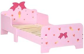 ZONEKIZ Pat pentru Copii cu Bariere Anti-Cădere, Pătuț pentru Copii cu Vârsta 3-6 Ani, 143x74x59 cm, Roz | Aosom Romania