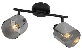 Plafonieră cu spoturi neagră cu sticlă fumurie 2 lumini reglabile - Laura