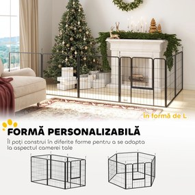 PawHut Țarc pentru Câini Portabil din 6 Panouri, 160x80x80 cm, Negru | Aosom Romania