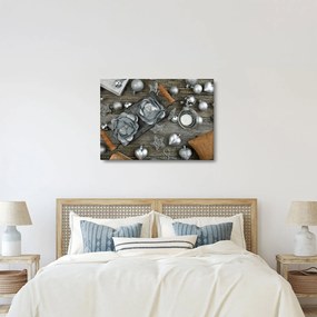 Tablou - decorațiuni argintii de Crăciun (70x50 cm)
