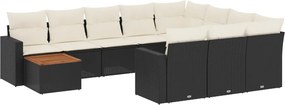 vidaXL Set canapele de grădină cu perne, 11 piese, negru, poliratan