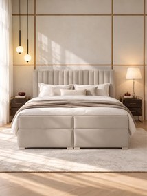 Pat boxspring cu ladă de depozitare Solani 160x200 - velur bej Castel 15