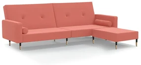 3080528 vidaXL Canapea extensibilă 2 locuri, cu taburet, roz, catifea