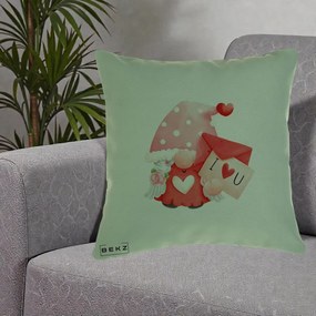 Cadou Romantic - Perna Personalizata I Love You Gnome Valentine cu Scrisoare, 40x40 cm, Verde, Husa Detasabila, Perna Inclusa, BEKZ®
