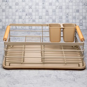 Suport vase otel inoxidabil cu tava detasabila Kinghoff KH1800, scurgator detasabil pentru tacamuri, bej