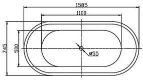 Cada baie freestanding 158 x 74 cm ovala Florida, Ava 1585x745 mm