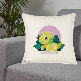 Perna Decorativa Triceratops Kawaii Verde, 40x40 cm, Crem Reliefat, Husa Detasabila, Perna Inclusa, BEKZ®