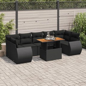 3327233 vidaXL Set mobilier de grădină cu perne, 8 piese, negru, poliratan