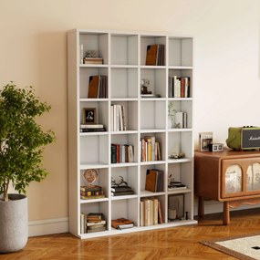 HOMCOM Bibliotecă Spațioasă, Dulap cu 24 Compartimente Reglabile, Design Modern, 130.5x89x20 cm, Alb, pentru Living sau Birou | Aosom Romania
